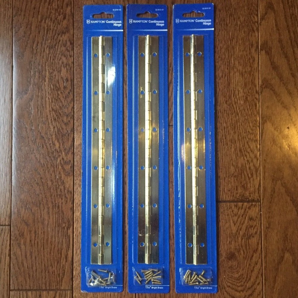 x3 Hampton Piano Hinges Continuous 1 - 1/16" Wide Long Polished Brass